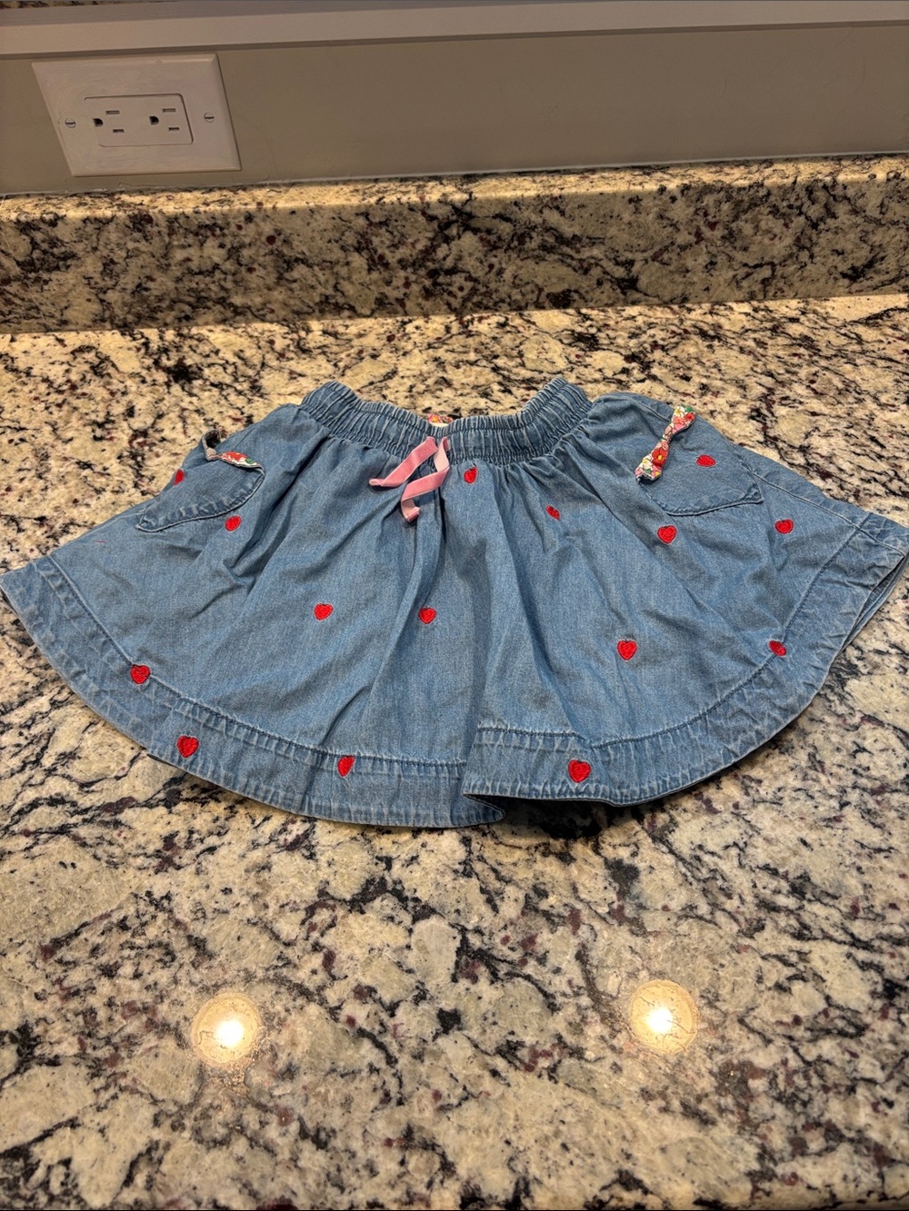 Girls Adorable Heart Denim Skirt